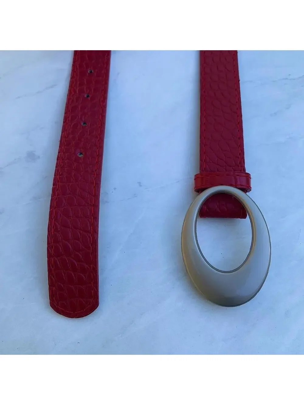 Y2k 2000s style Silver opal belt buckle with Red crocodile style leather. 39 inc